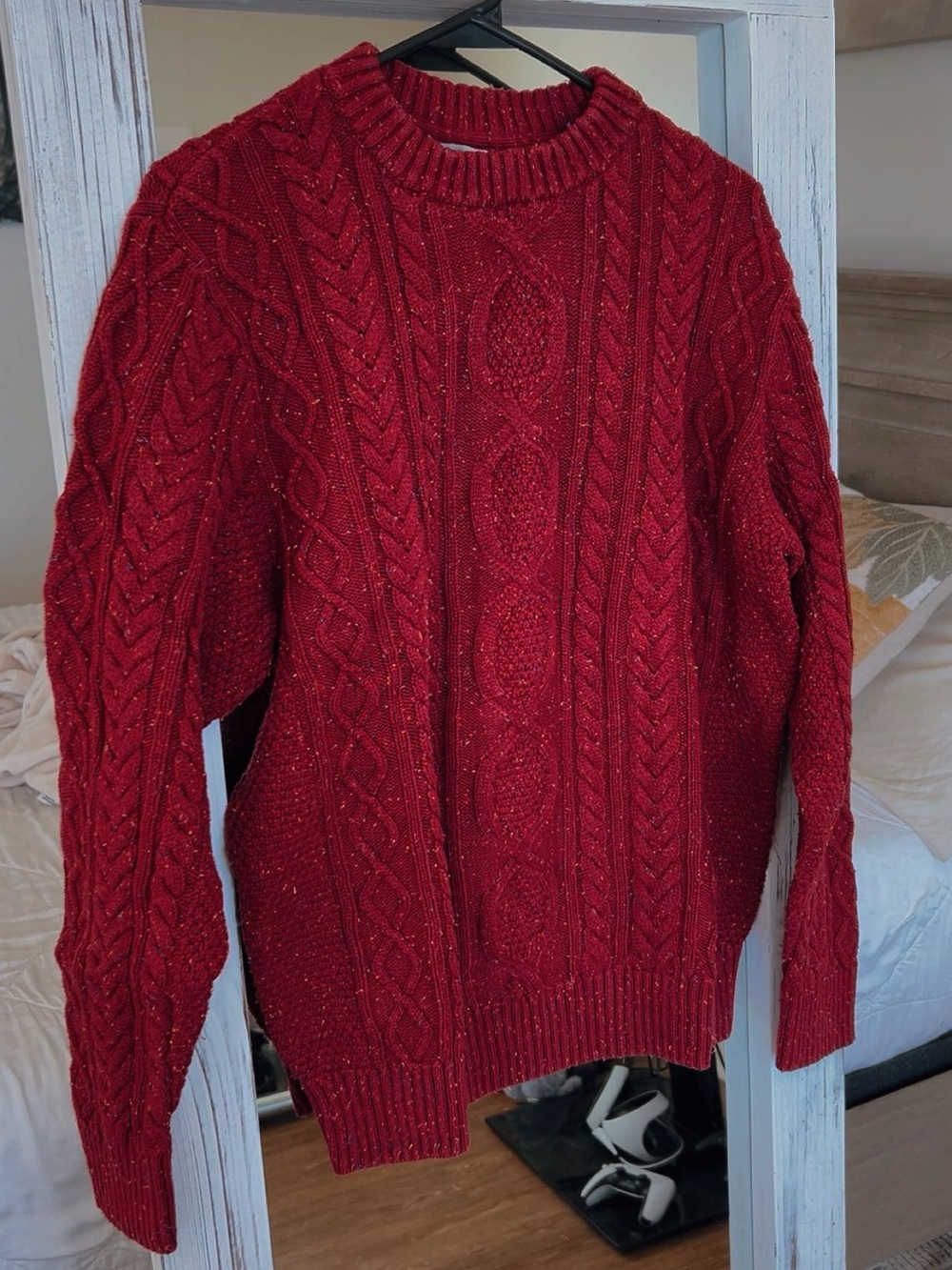 L.L. Bean Men's Red Cable Crewneck Sweater